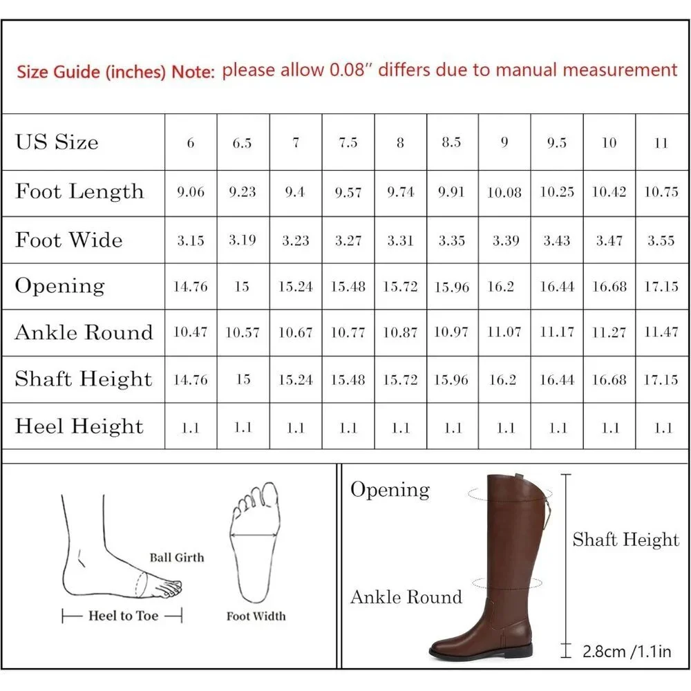 Women's A-brown Rounded Toe Flat Low Chunky Zip Heel Knee High Boots